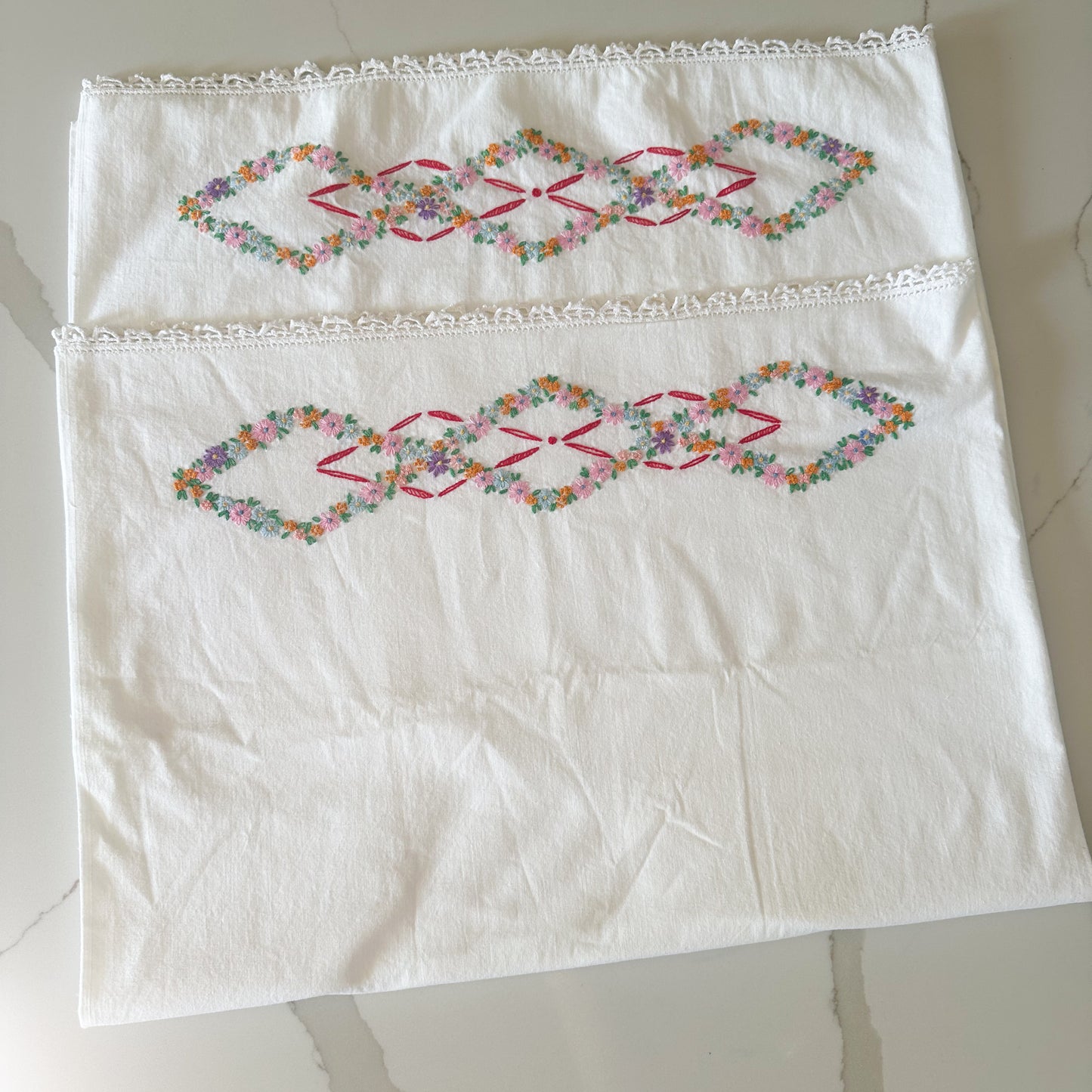 Pair of Vintage embroidered pillowcases