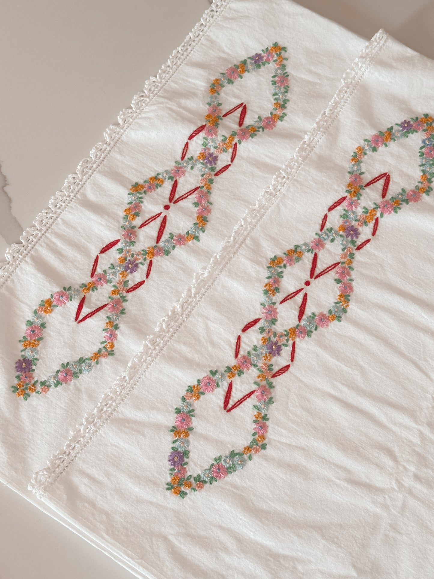 Pair of Vintage embroidered pillowcases