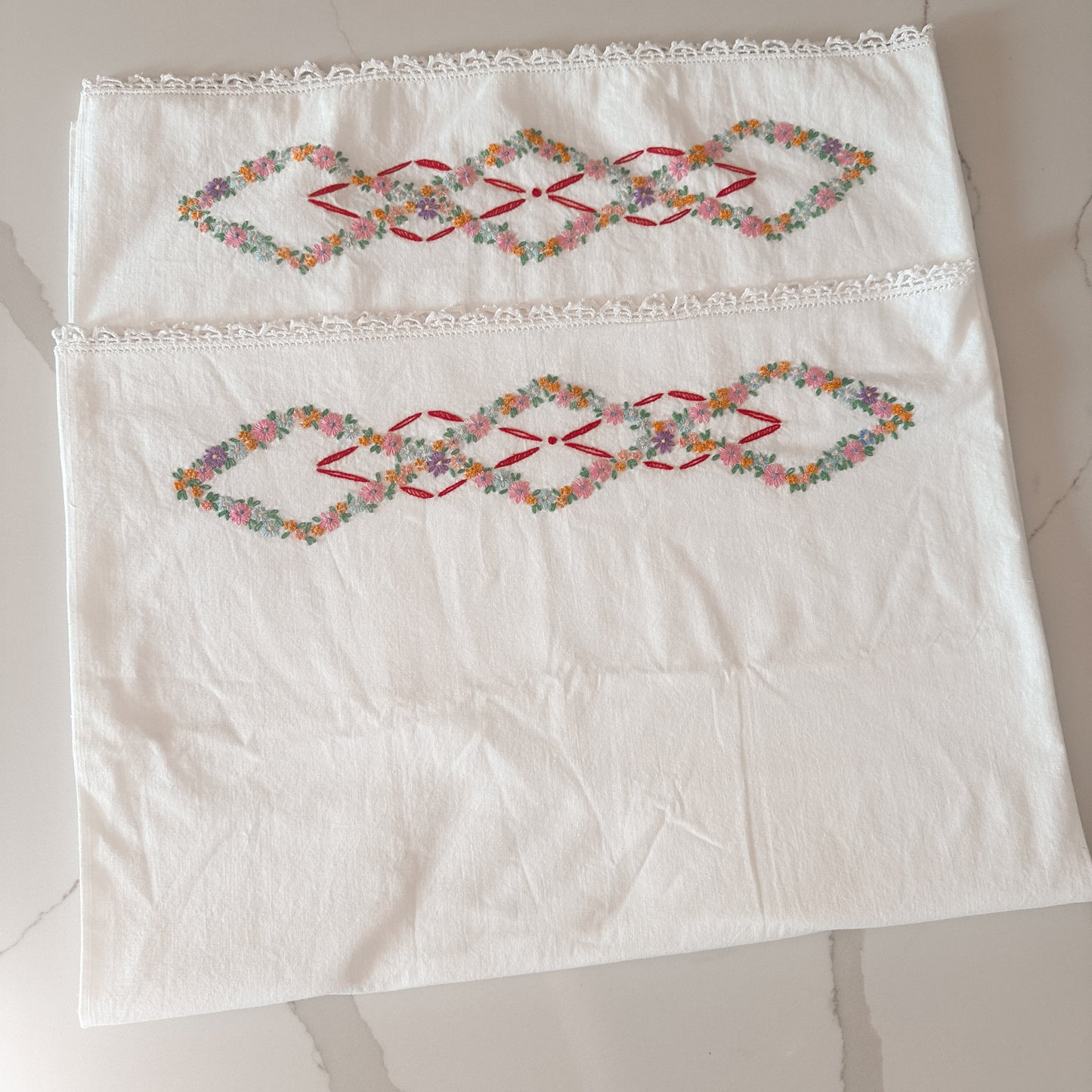 Pair of Vintage embroidered pillowcases