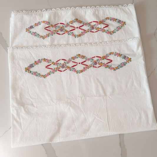 Pair of Vintage embroidered pillowcases