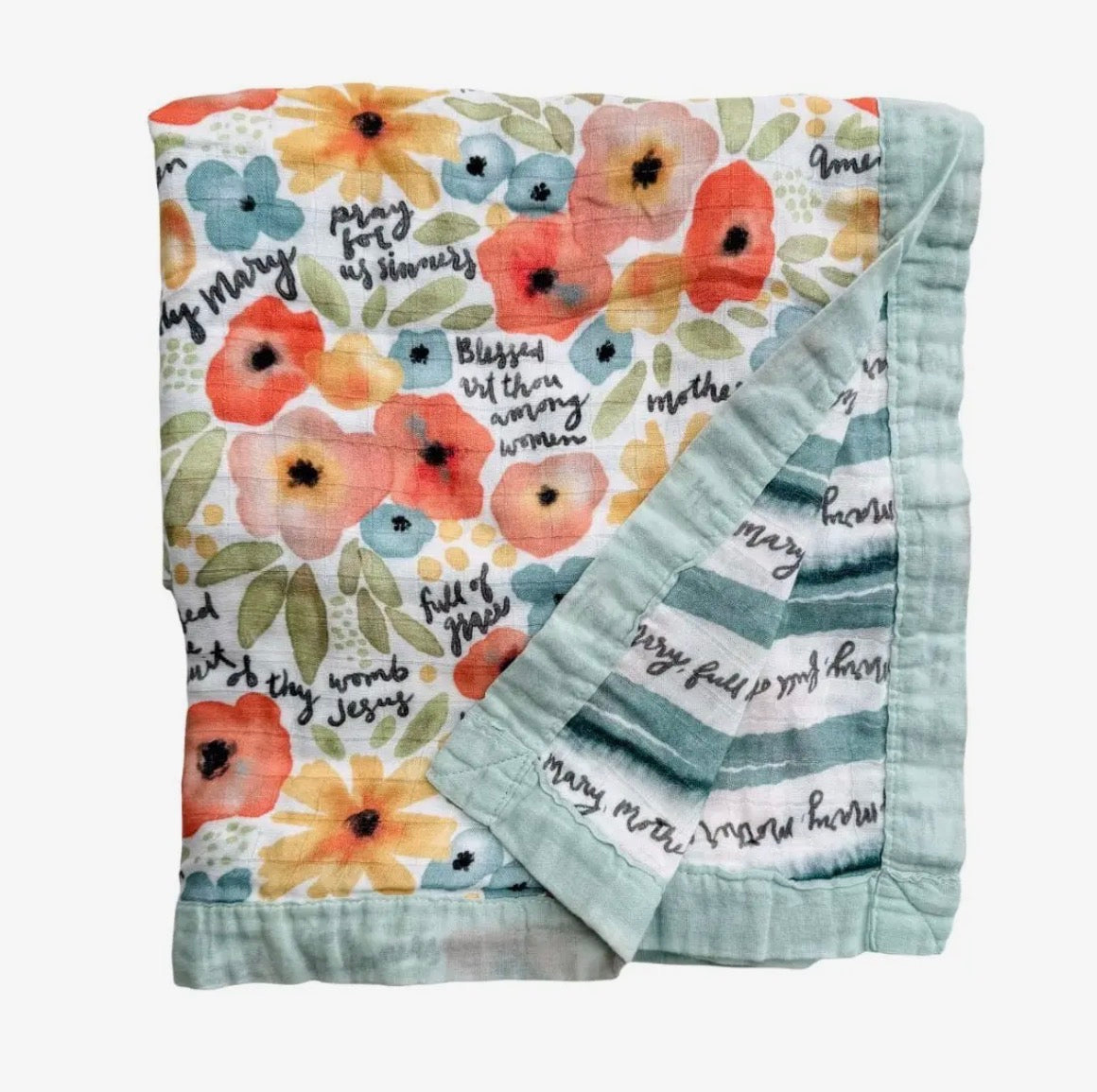 Watercolor Hail Mary Luxury Double Sided Muslin Catholic Blanket ~ PRE-ORDER SHIPS MID MARCH