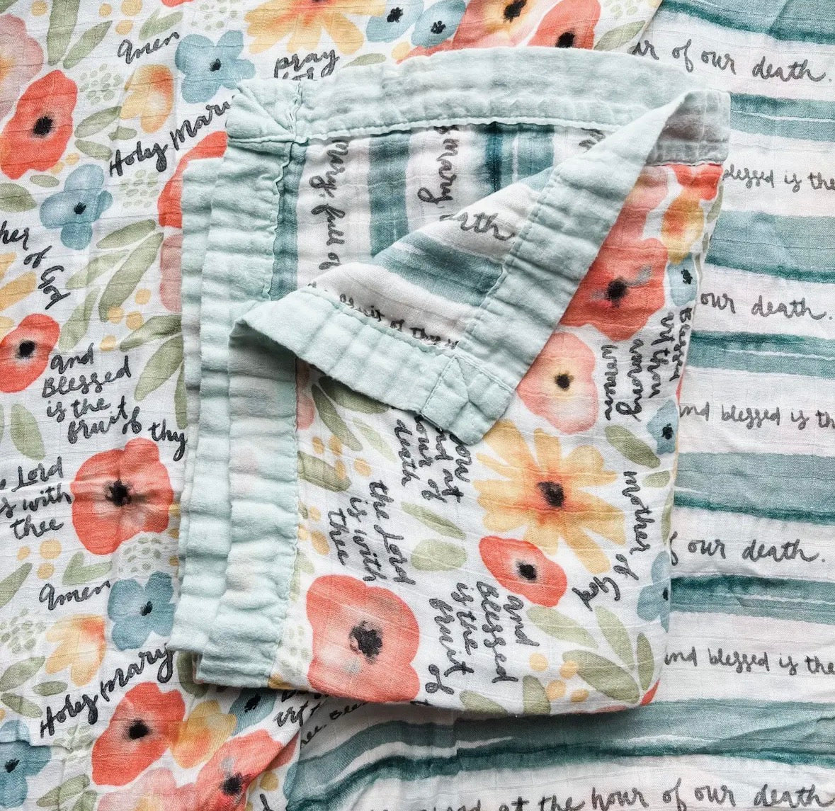 Watercolor Hail Mary Luxury Double Sided Muslin Catholic Blanket ~ PRE-ORDER SHIPS MID MARCH