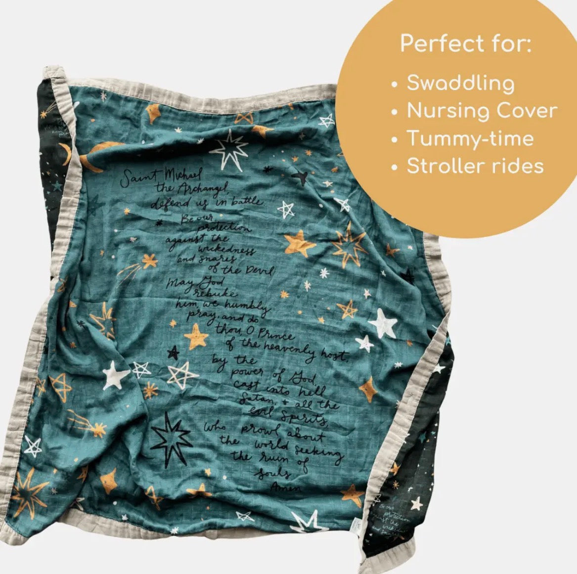 St. Michael Prayer Luxury Double Sided Muslin Catholic Blanket ~ PRE-ORDER SHIPS MID MARCH