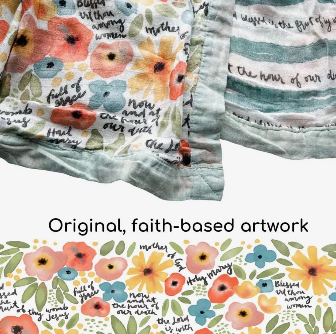 Watercolor Hail Mary Luxury Double Sided Muslin Catholic Blanket ~ PRE-ORDER SHIPS MID MARCH