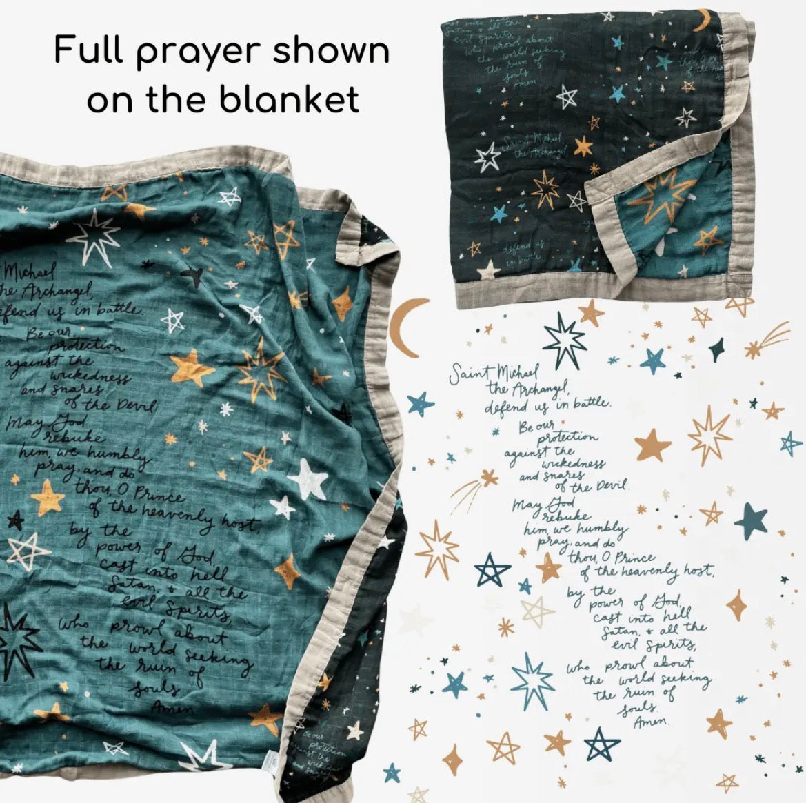 St. Michael Prayer Luxury Double Sided Muslin Catholic Blanket ~ PRE-ORDER SHIPS MID MARCH