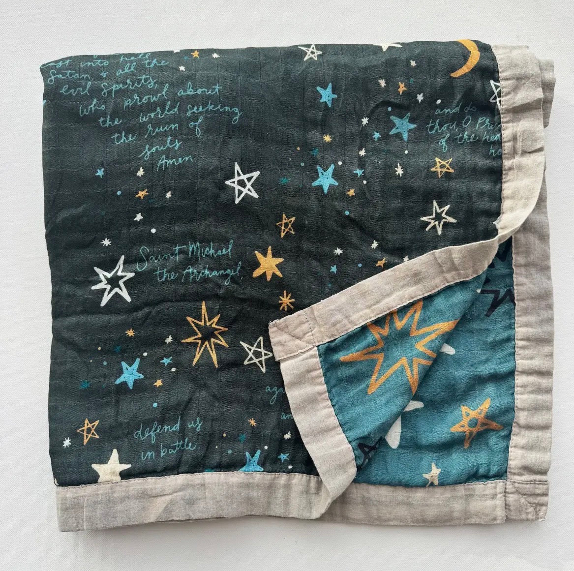 St. Michael Prayer Luxury Double Sided Muslin Catholic Blanket ~ PRE-ORDER SHIPS MID MARCH