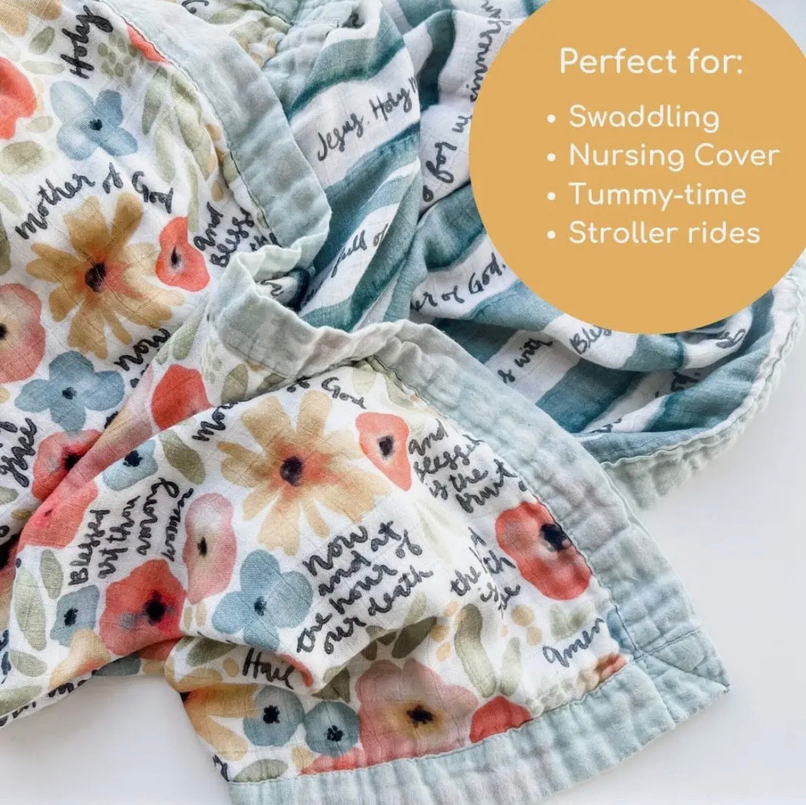 Watercolor Hail Mary Luxury Double Sided Muslin Catholic Blanket ~ PRE-ORDER SHIPS MID MARCH